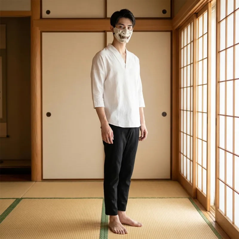 T-shirt japonais homme lin blanc vue de dos