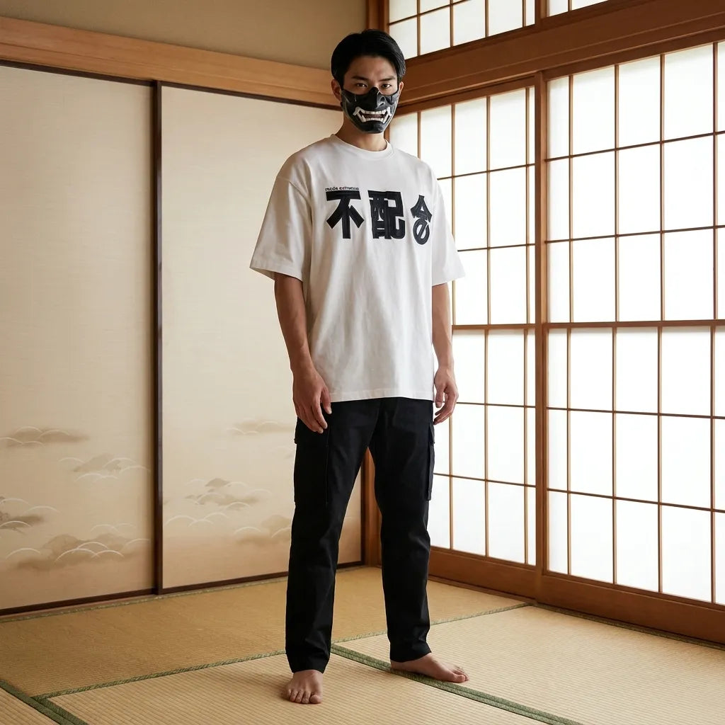 T-shirt streetwear japonais porté en extérieur