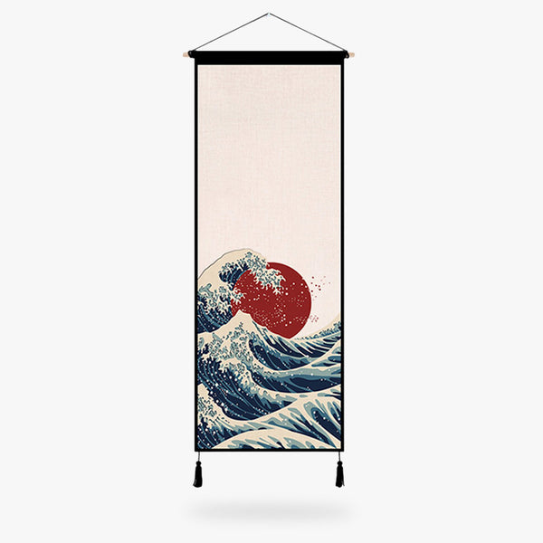 Ce kakemono est un tableau japon vague en rouleau. Le motif de la grande vague de kanagawa est imprimé sur la toile