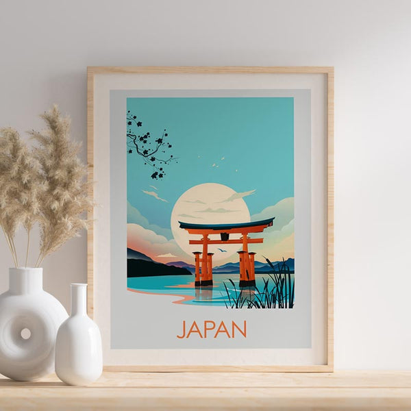 Ce tableau japonais paysage traditionnel représente une porte Torrii  au clair de Lune