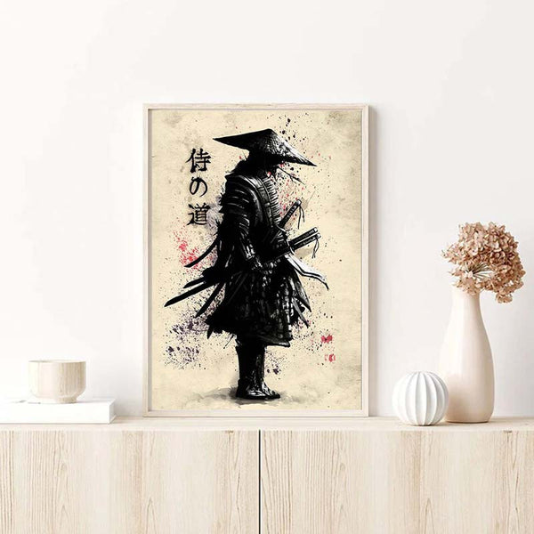 cette decoration japonais est un tableau samourai avec un katana porté avec sont armure