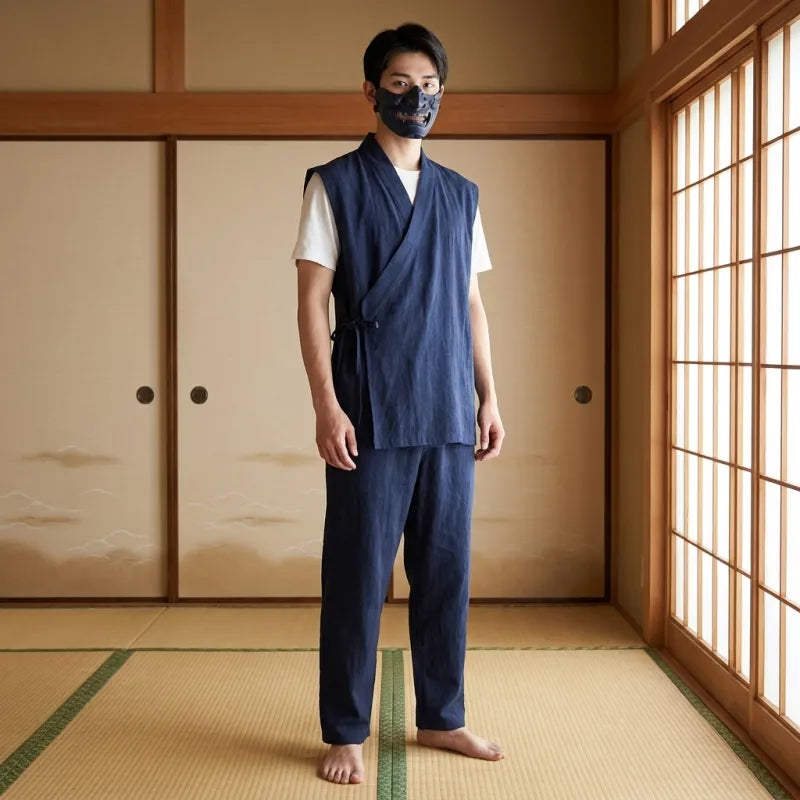 Tee shirt japonais homme détail de l'attache latérale