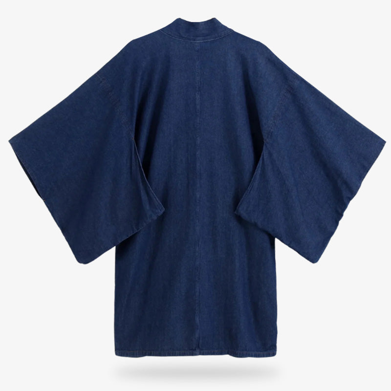 Détail du tissu denim de la veste kimono japonaise