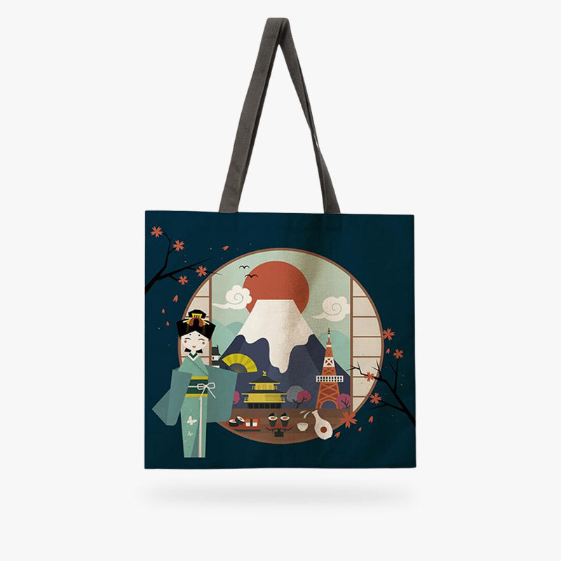 Tote bag japonais kawaii aux motifs colorés, idéal pour le quotidien