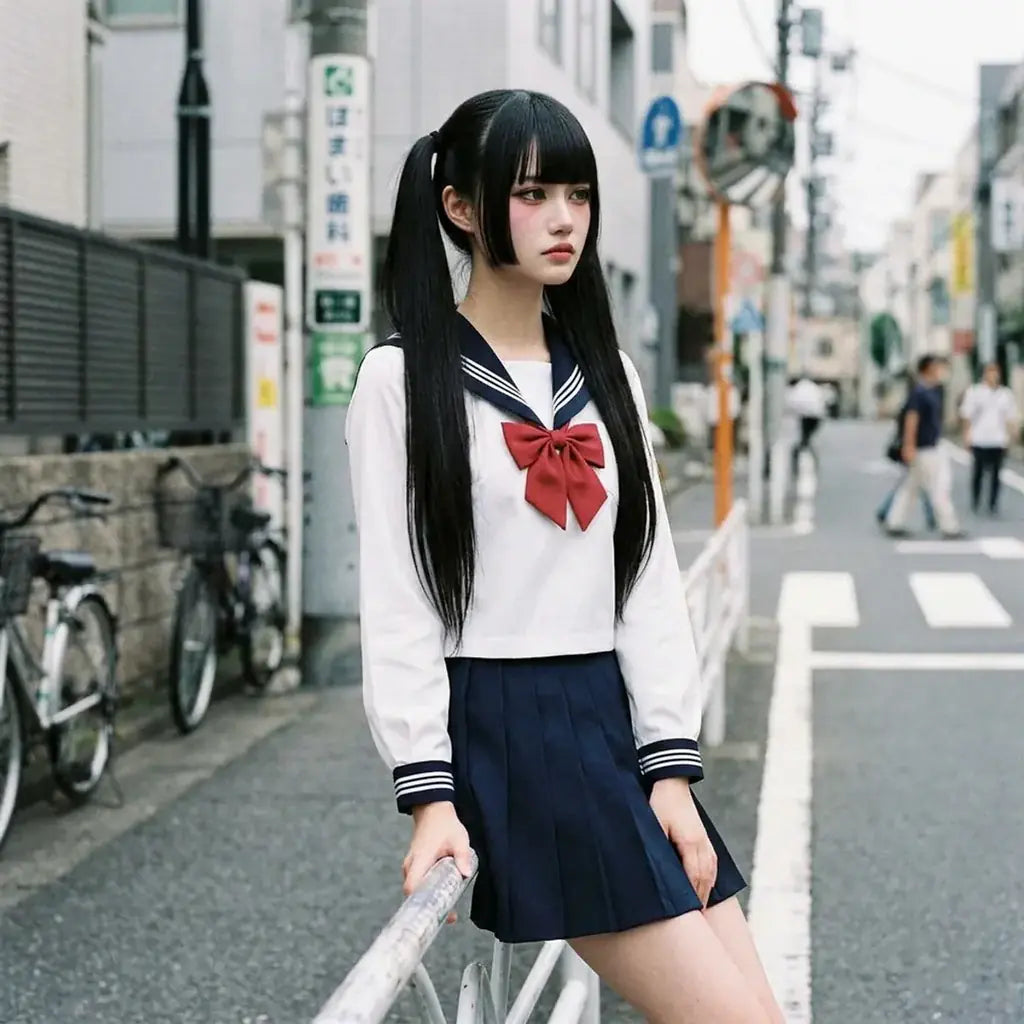 Gros plan sur le tissu et la manche du uniforme japonais fille