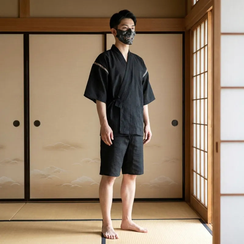 Veste jinbei japonaise croisée avec liens latéraux