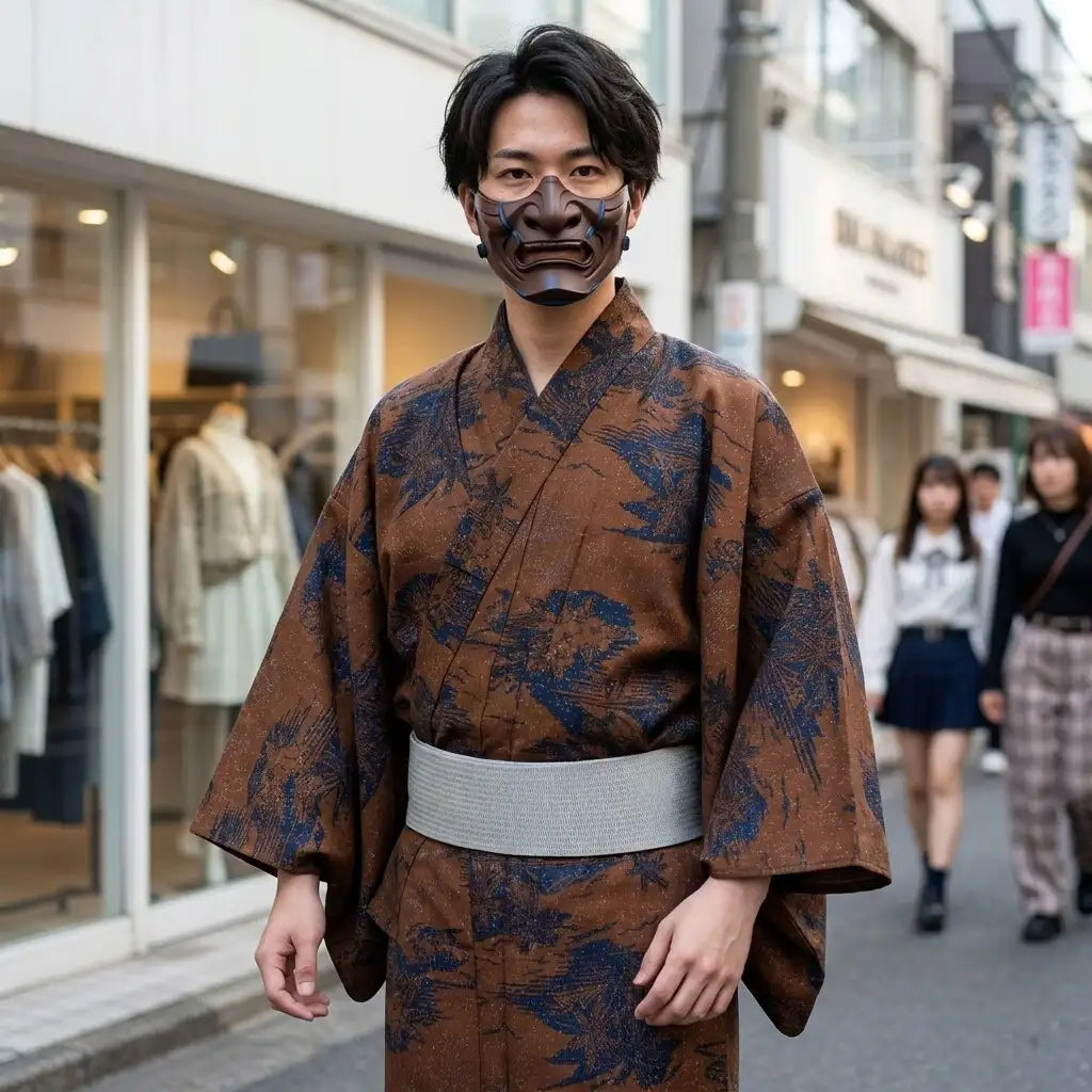 Veste kimono homme en coton marron