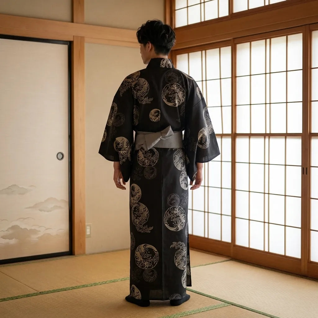 Silhouette wa-fuku homme en tissu sombre