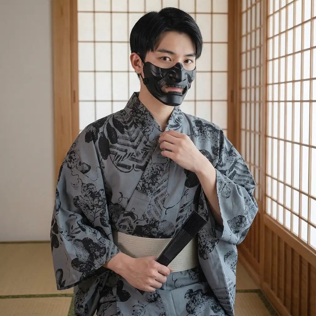 Yukata coton homme motif botanique japonais