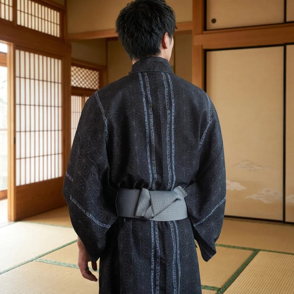 Dos du yukata homme noir motif Wagara