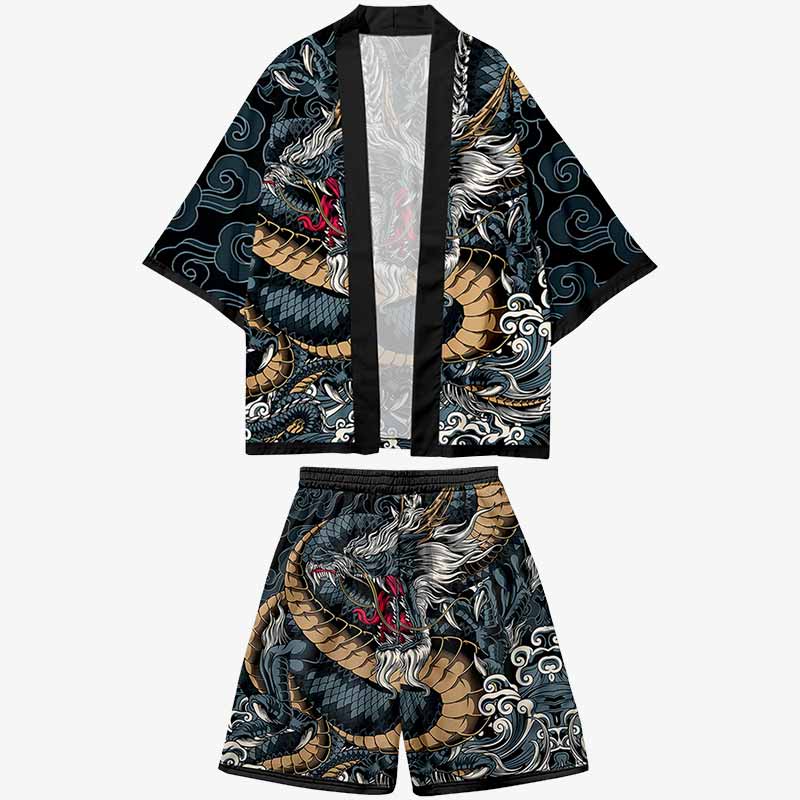 ensemble avec kimono japonais et un short au symbole de dragon