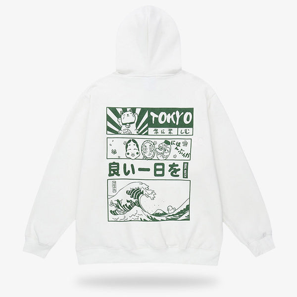 Un hoodie tokyo avec des symboles japonais sur le coton blanc