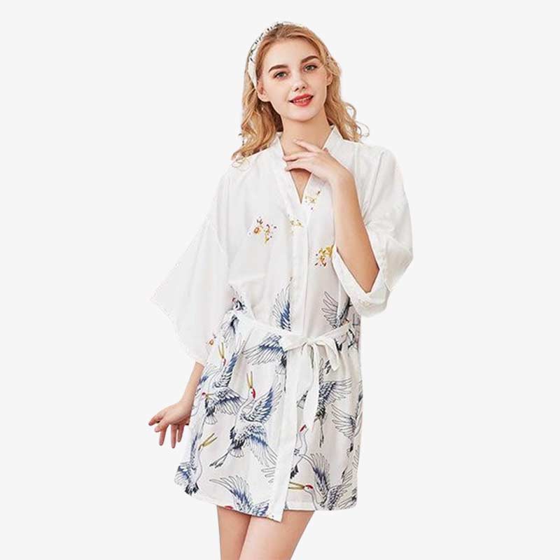 Kimono Chemise de Nuit à motif de grues
