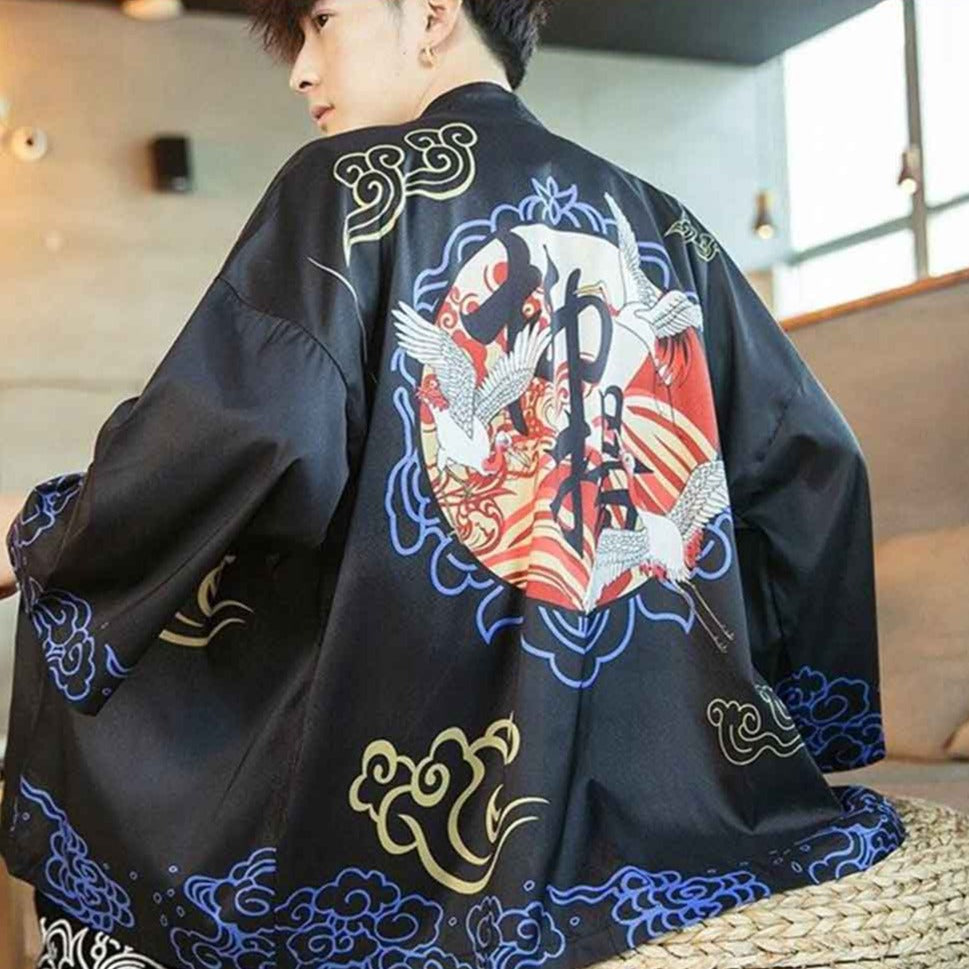 Kimono noir veste Haori style japonais