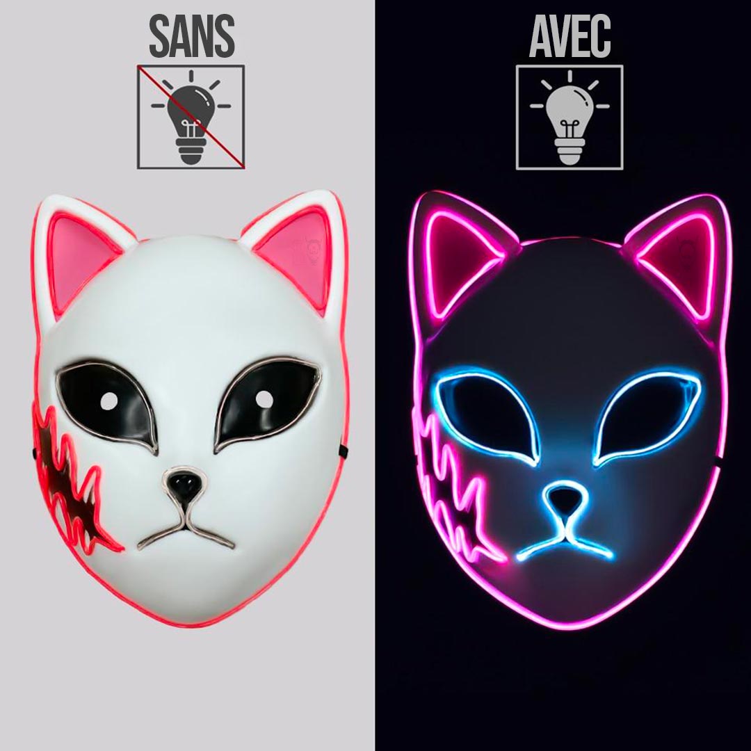 Masque kitsune lumineux LED
