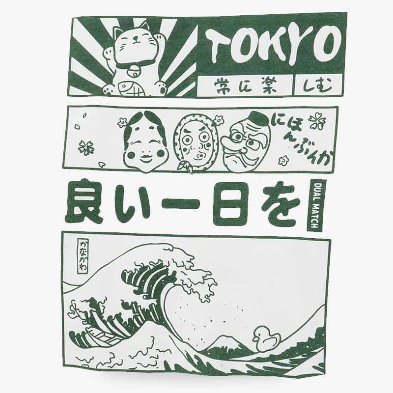 Les motifs Tokyo populaires sont le chat manekineko, le masque No, les kanji et la grande vague de Kanagawa