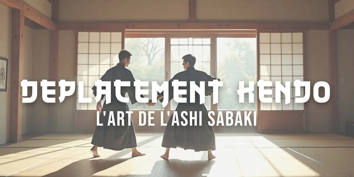 Kendoka en hakama exécutant un déplacement glissé ashi sabaki dans un dojo