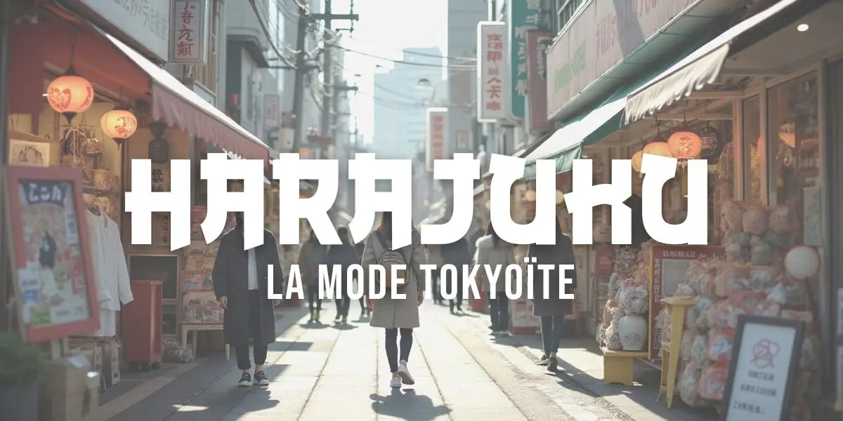 Rue de Harajuku avec boutiques mode et jeunes passants aux styles variés et colorés
