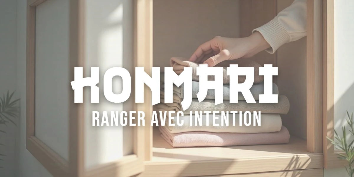Femme appliquant la méthode KonMari dans une armoire minimale et organisée