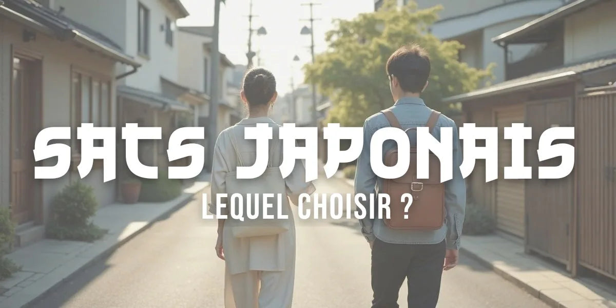Deux personnes dans une rue japonaise avec tote bag en toile et randoseru en cuir