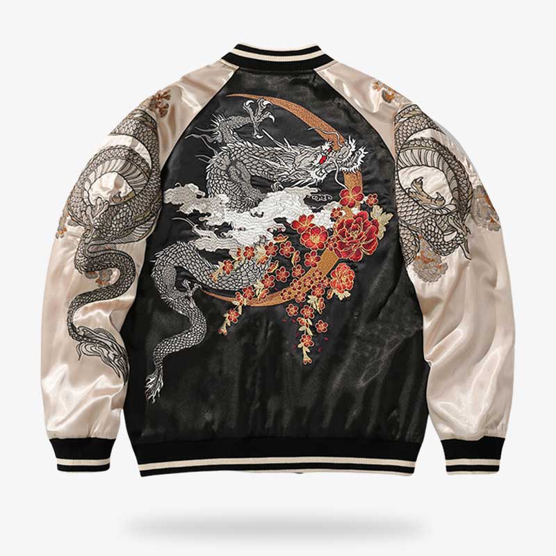 UN mantean bomber dragon japonais brodé avec des motifs japonais traditionnels