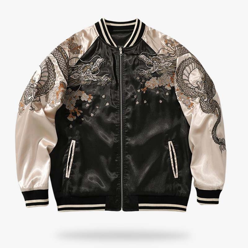 Ce bomber japonais est un sukajan jacket avec deux dragons brodés sur les épaules