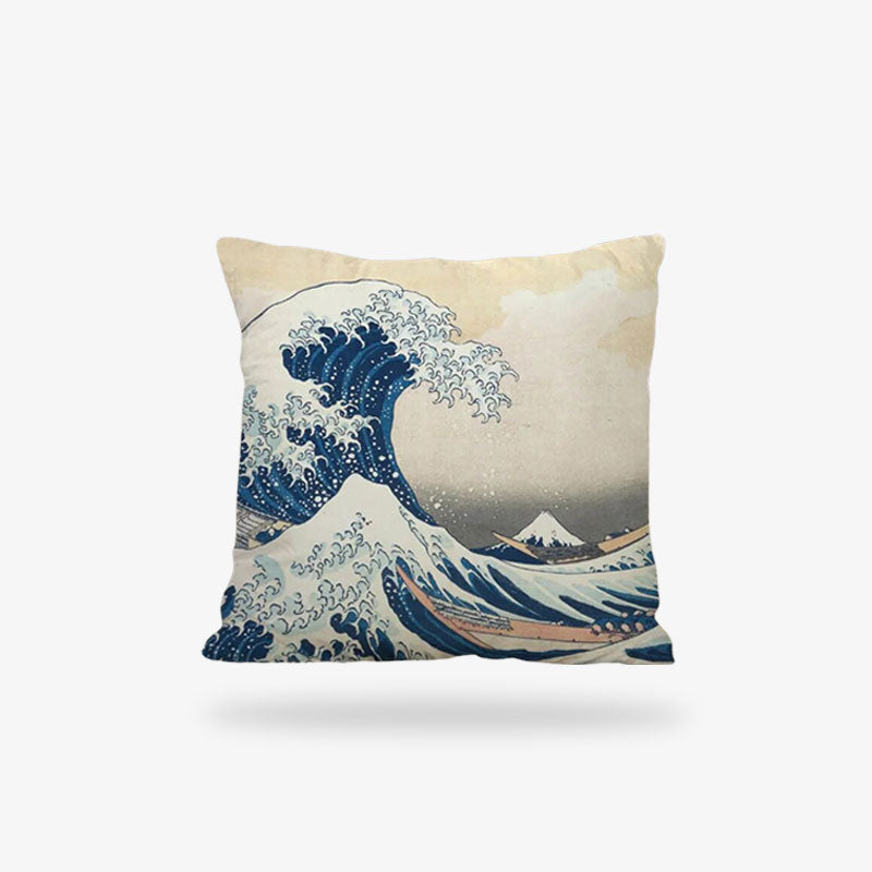 Cette housse coussin vague japonaise est inspiré de la grande vague de kanagawa de l'artiste Hokusai