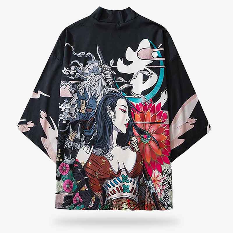 Cette veste haori est un kimono japonais aux motifs dessins manga