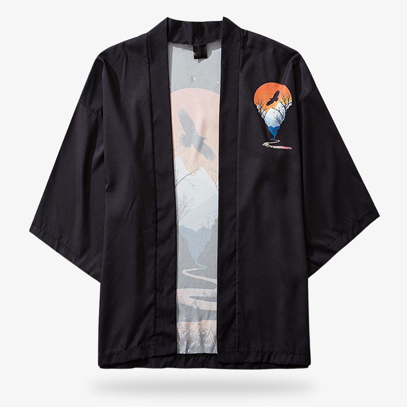 Cette veste haori est aussi un Kimono streetwear noir