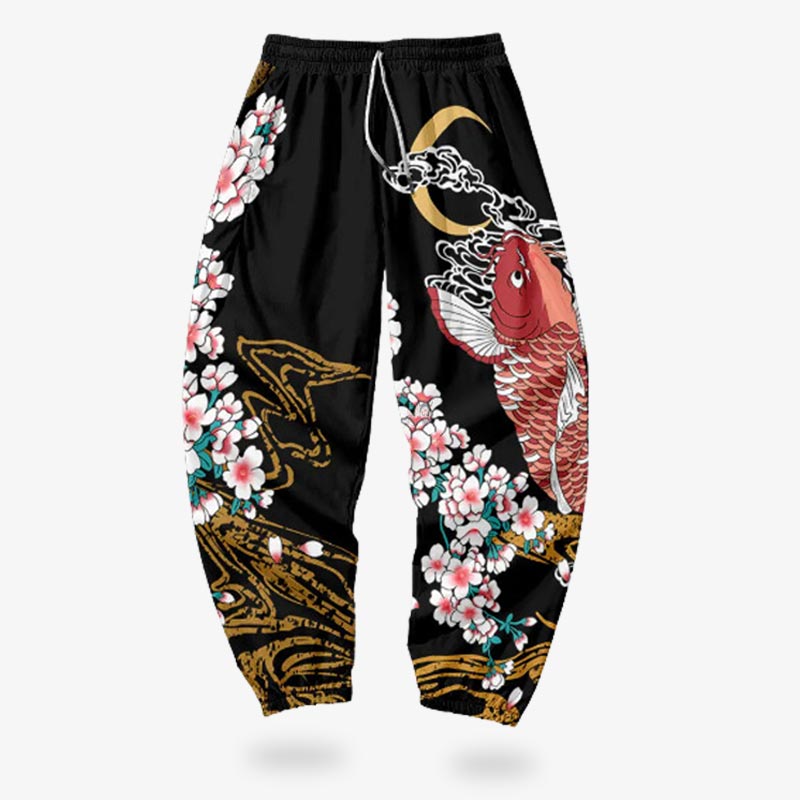 Ce Pantalon irezumi Ce pantalon japonais irezumi est imprimé avec le motif de la fleur de sakura (cerisier japonais) et la carpe japonais koi