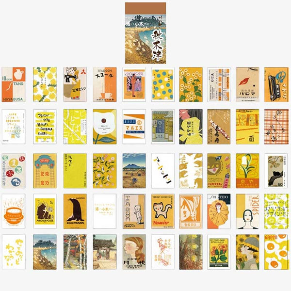 Un lots de Stickers Washi est dans les couleurs oranges. Les dessins représentent des affiches japonaises vintage