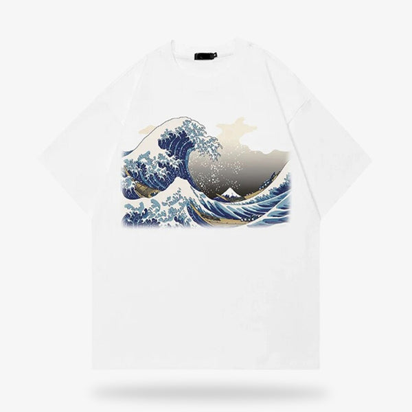 Ce t-shirt vague de kanagawa est de couleur blanche et en 100% coton de qualité
