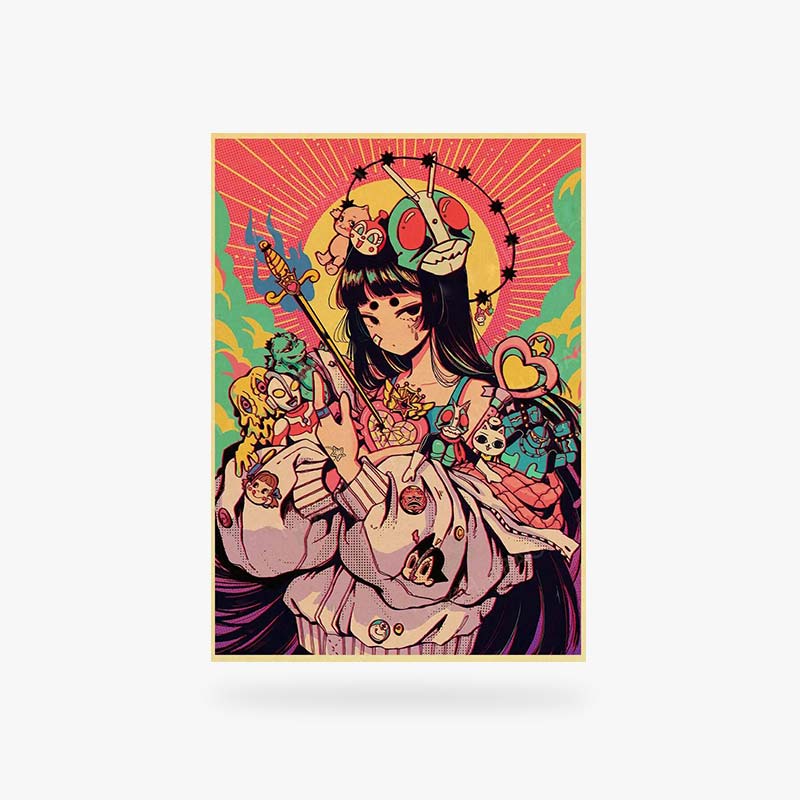 Ce tableau dessin japonais est une affiche sur papier canva. Une femme japonaise est dessinée dans un style manga