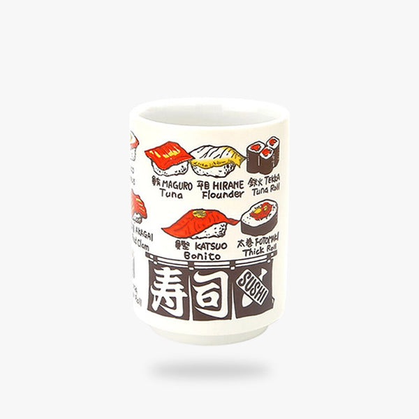 Cette tasse cafe japonaise est décoré avec des dessins de Suhi du Japon