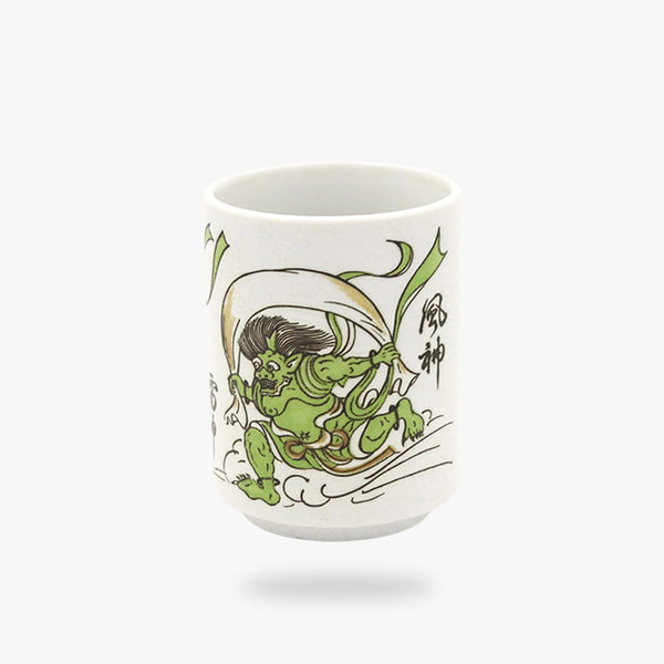 Une tasse The japonais avec le symbole d'un dieu japonais: Fujin le dieu du vent. Mug japonais pour boire un matcha ou un café