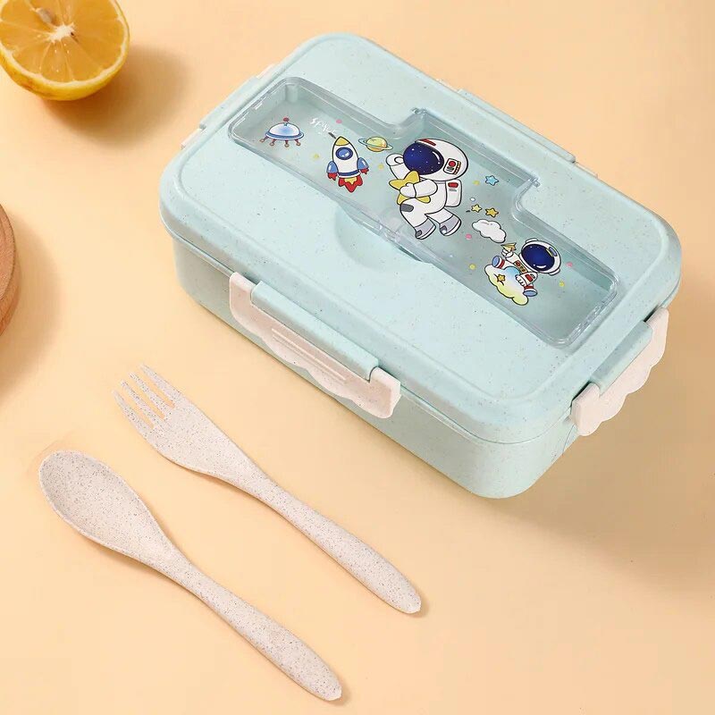 un bento astronaute avec des couverts pour enfants