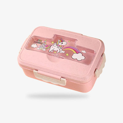 Un bento licorne de couleur rose avec un dessin kawaii pour enfant