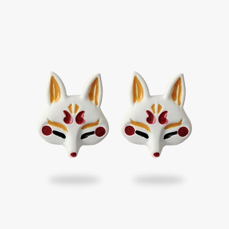 Bijou japonais boucles d'oreilles masque renard Kitsune