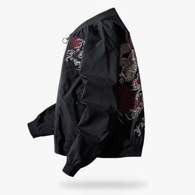 Blouson japonais noir pour homme brodé d'un motif de dragon