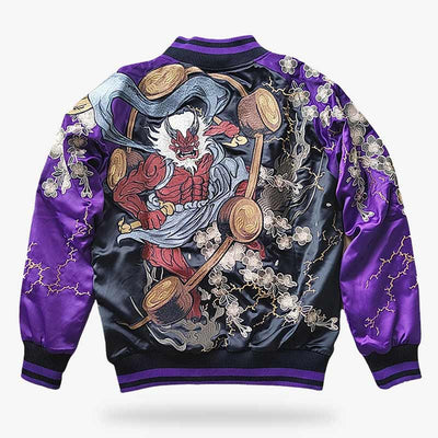 Veste Sukajan Raijin vue de face avec broderies détaillées