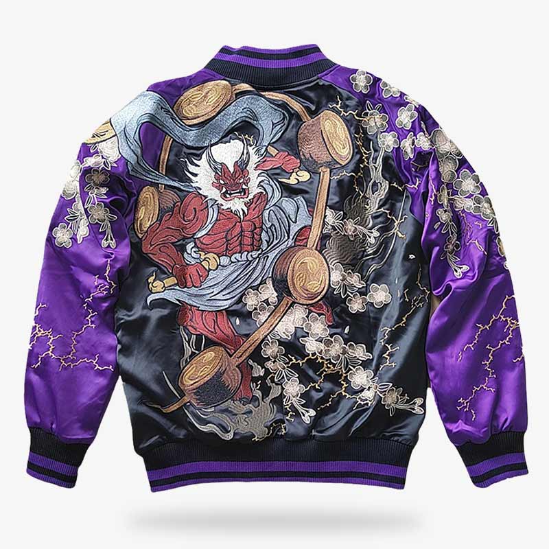 Veste Sukajan Raijin vue de face avec broderies détaillées