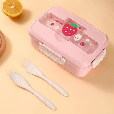 Une boite bento japonais kawaii avec un motif de frais imprimé sur le couvercle de style mignon kawaii