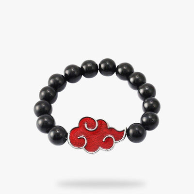 Bracelet Akatsuki avec perles noires et nuage rouge symbole ninja
