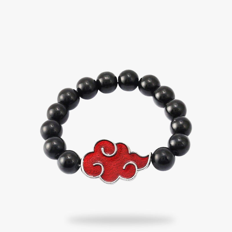 Bracelet Akatsuki avec perles noires et nuage rouge symbole ninja