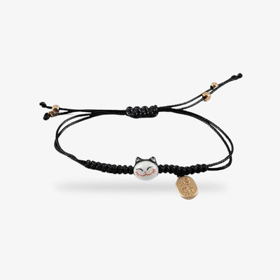 Bracelet chat japonais en céramique et macramé