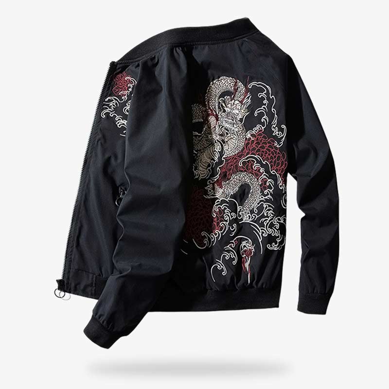 Splendide blouson sukajan orné d'une broderie de dragon dans le dos