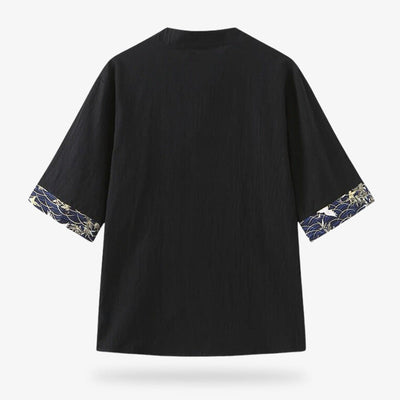 Broderie de grues japonaises sur les manches courtes d'un t-shirt zen noir