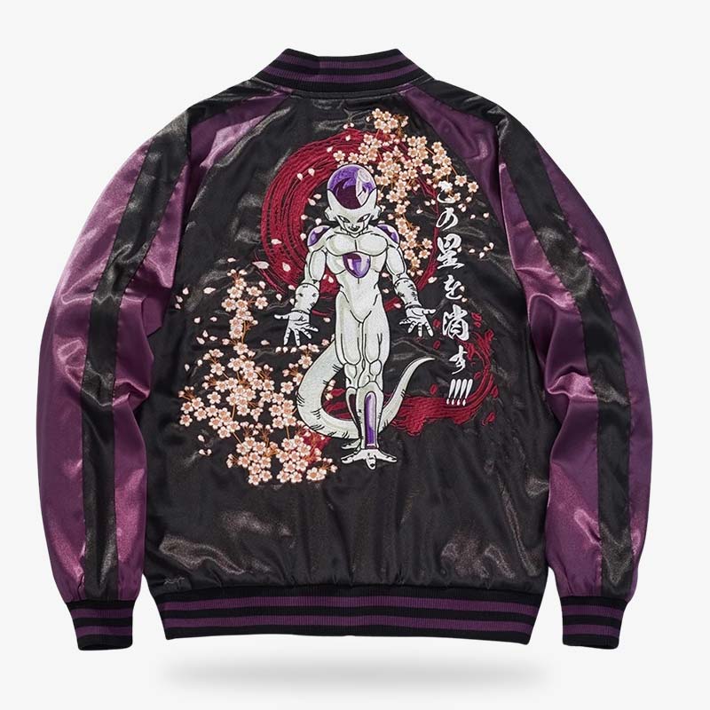 Broderie détaillée d'un personnage manga sur veste bomber