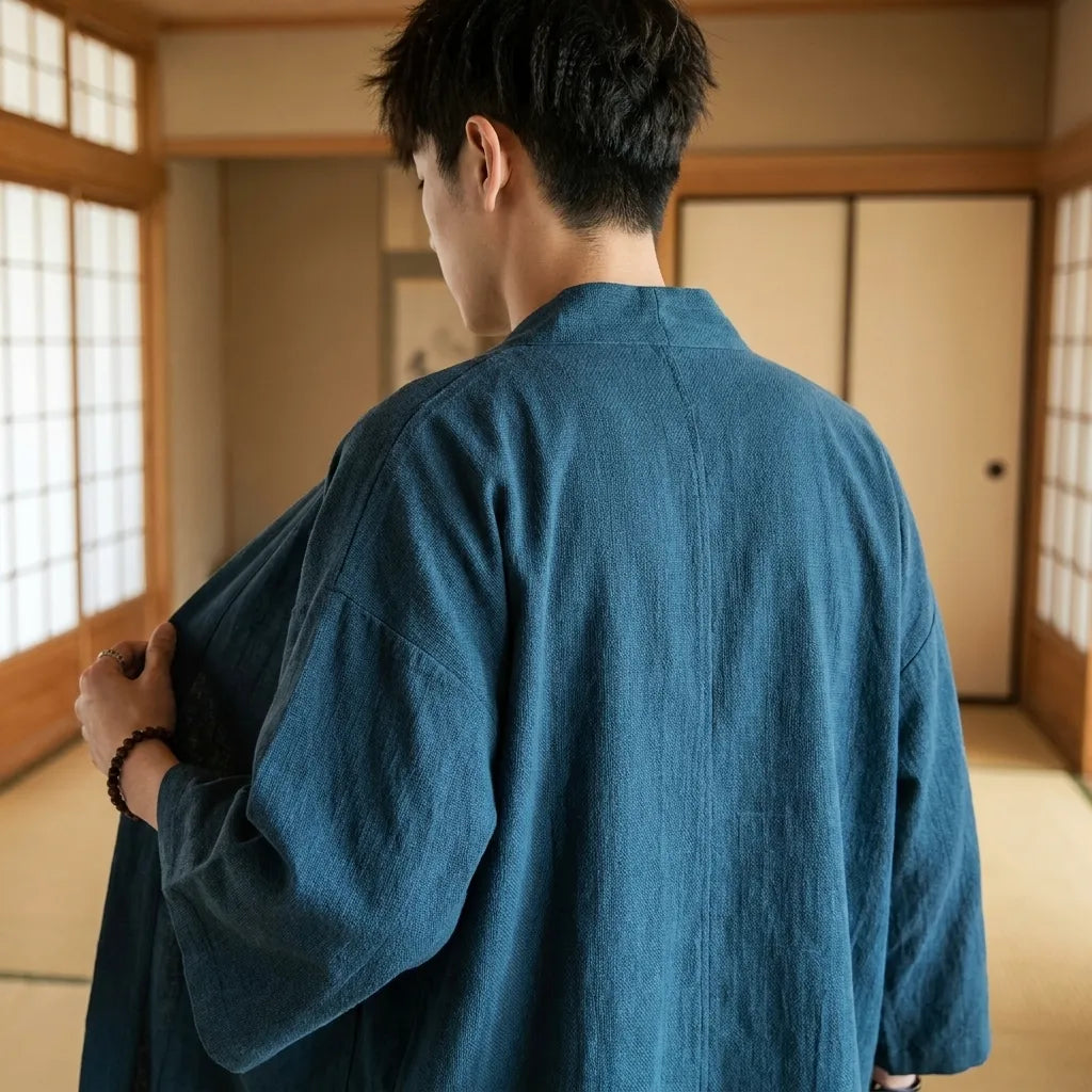 Cardigan Japonais Homme dos porté en extérieur
