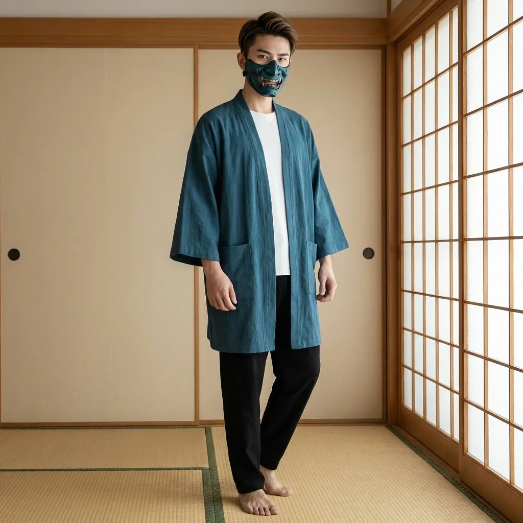 Cardigan Japonais Homme vue de dos silhouette droite